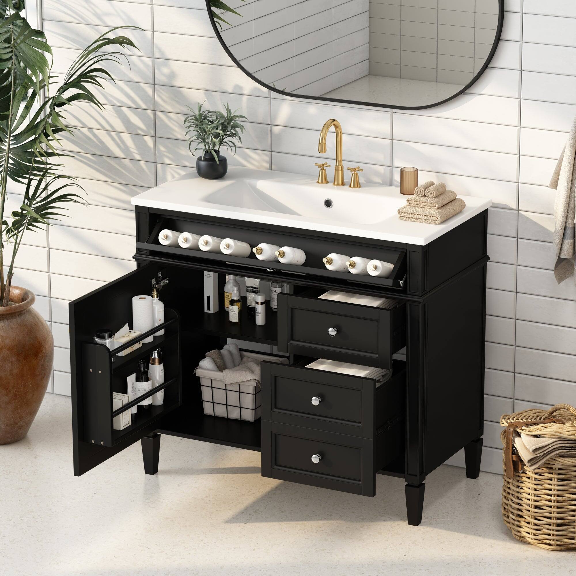 Alt View 2. Boyel Living - 36 Inch Modern Bathroom Vanity with Resin Sink Two Drawers Tip Out Black - Black.