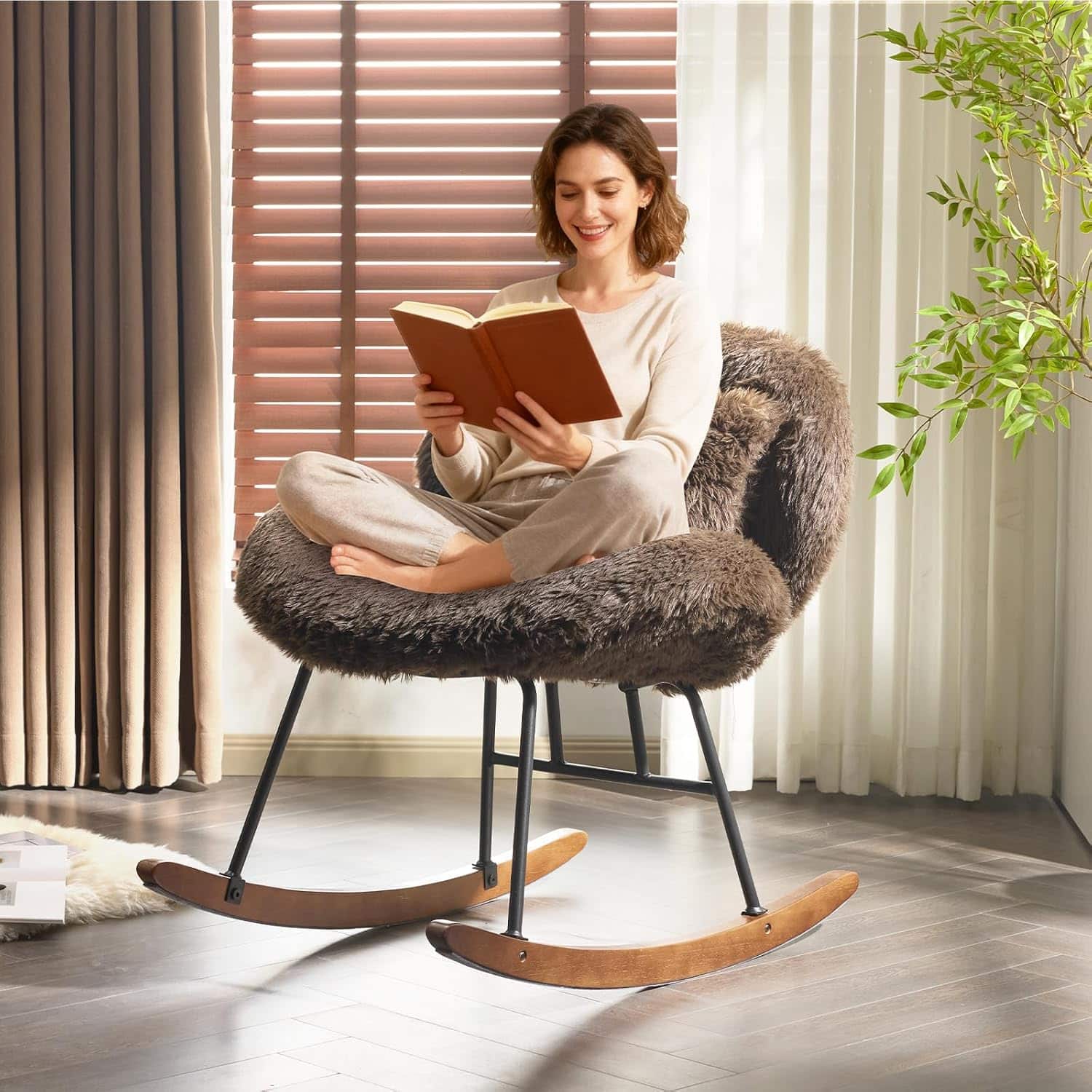 "Winado - 25.6"" Extra Wide Criss Cross Rocking Chair,Curved 115° Reclining Armless Glider w/Pillow & Solid Wood for Indoor Outdoor - Fluffy-Cocoa" price history on PriceWatchPro