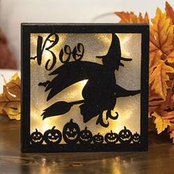 Left. BreeBe - Black Sparkle Boo Witch Lighted Box Sign - Black.