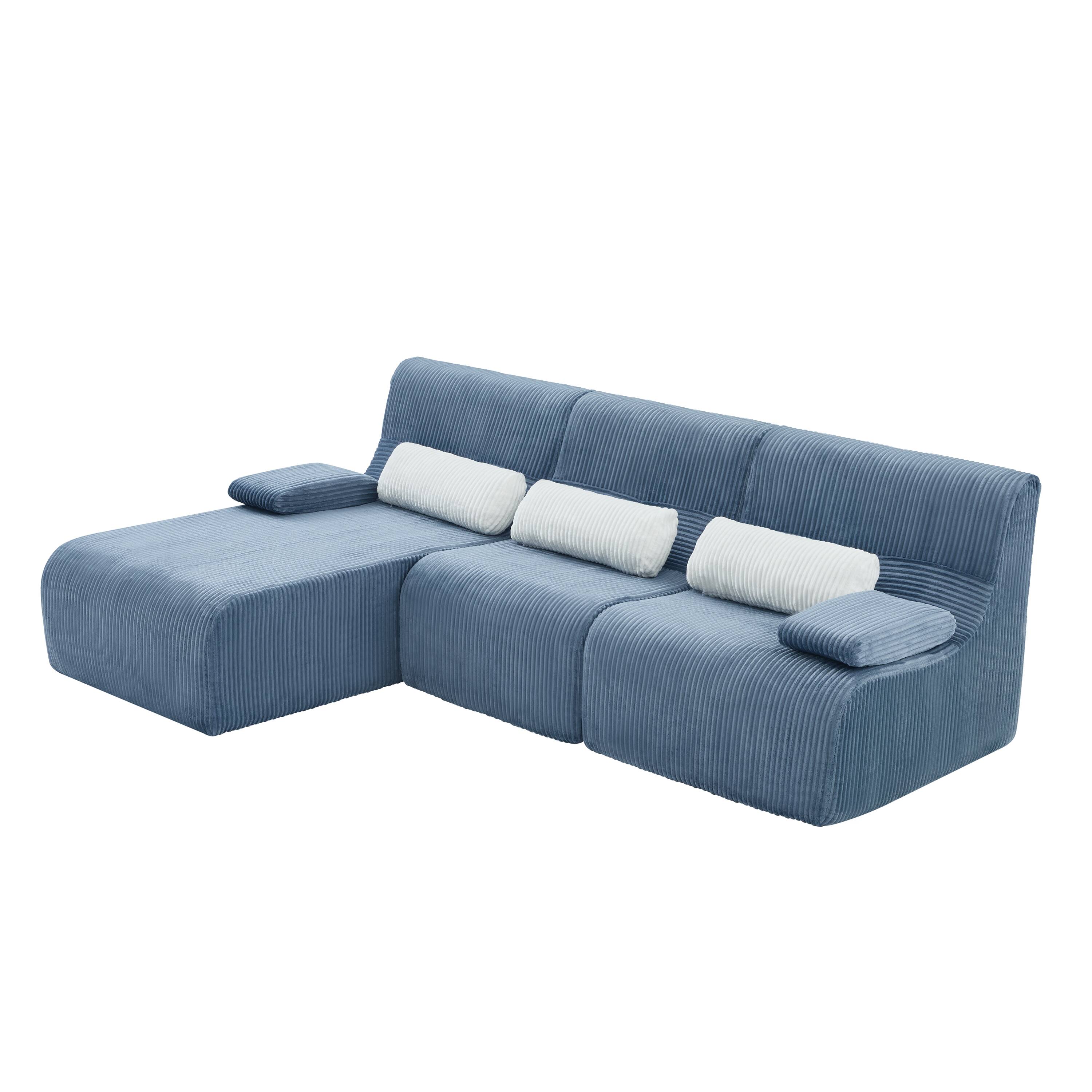 Alt View 2. Whisen - Modular L-Shaped Sectional Compressed Sofa with Soft Corduroy Upholstery, No Assembly Required - Blue.