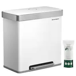 Songmics Home - Stainless Steel 2 x 30L Kitchen Pedal Rubbish Bin with 15 Trash Bags - White