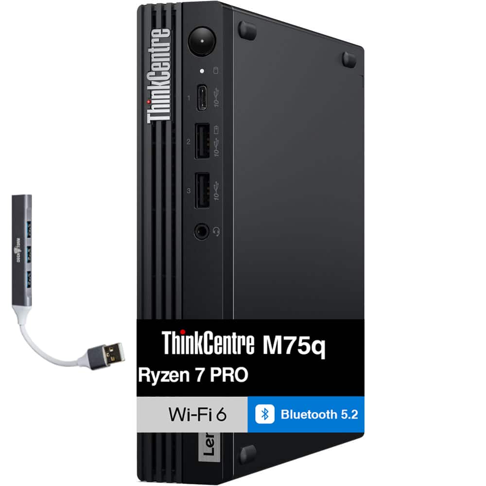 Lenovo - ThinkCentre M75q Mini Desktop (Ryzen 7 PRO 8700GE, 16GB, 512GB SSD, WiFi 6, Win 11 Pro) w/USB Hub - Black