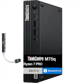 Lenovo - ThinkCentre M75q Mini Desktop (Ryzen 7 PRO 8700GE, 16GB, 512GB SSD, WiFi 6, Win 11 Pro) w/USB Hub - Black