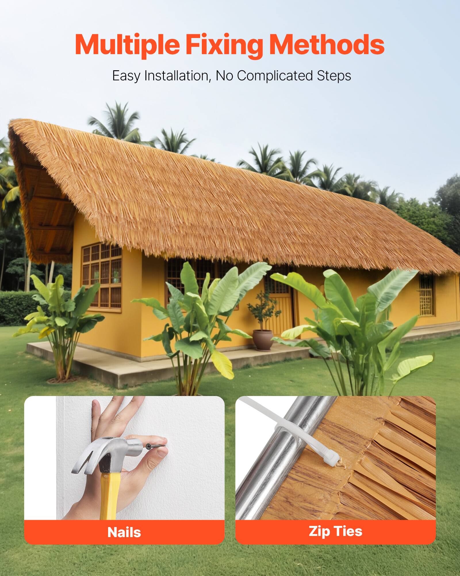 Multiple Fixing Methods  
Easy Installation, No Complicated Steps  

Nails  
Zip Ties