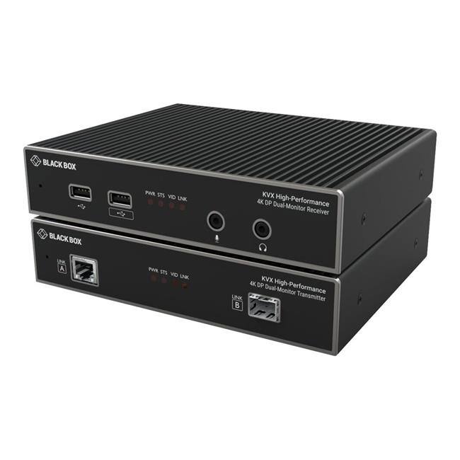 BLACK BOX  
PWR STS VID LNK  
KVX 4K DP Dual-Monitor High-Performance Receiver  
BLACK BOX  
PWR STS VID LNK  
KVX 4K DP High-Performance Dual-Monitor Transmitter