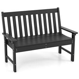 Costway - Garden Bench All-Weather HDPE 2-Person Outdoor Bench for Front Porch Backyard - Black