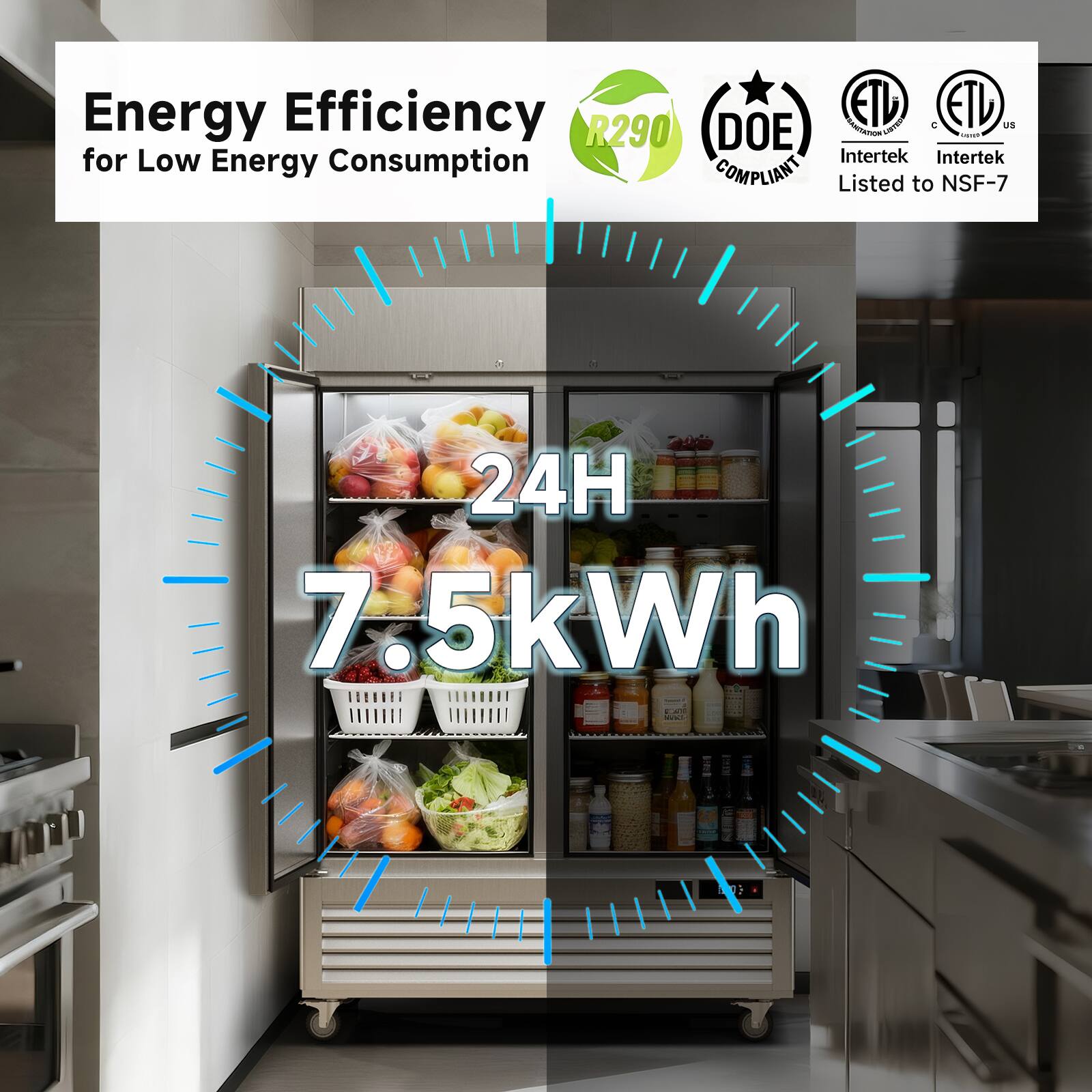 Energy Efficiency for Low Energy Consumption

24H 7.5kWh

R290 DOE COMPLIANT

ETL C ETL US

Intertek Intertek Listed to NSF-7