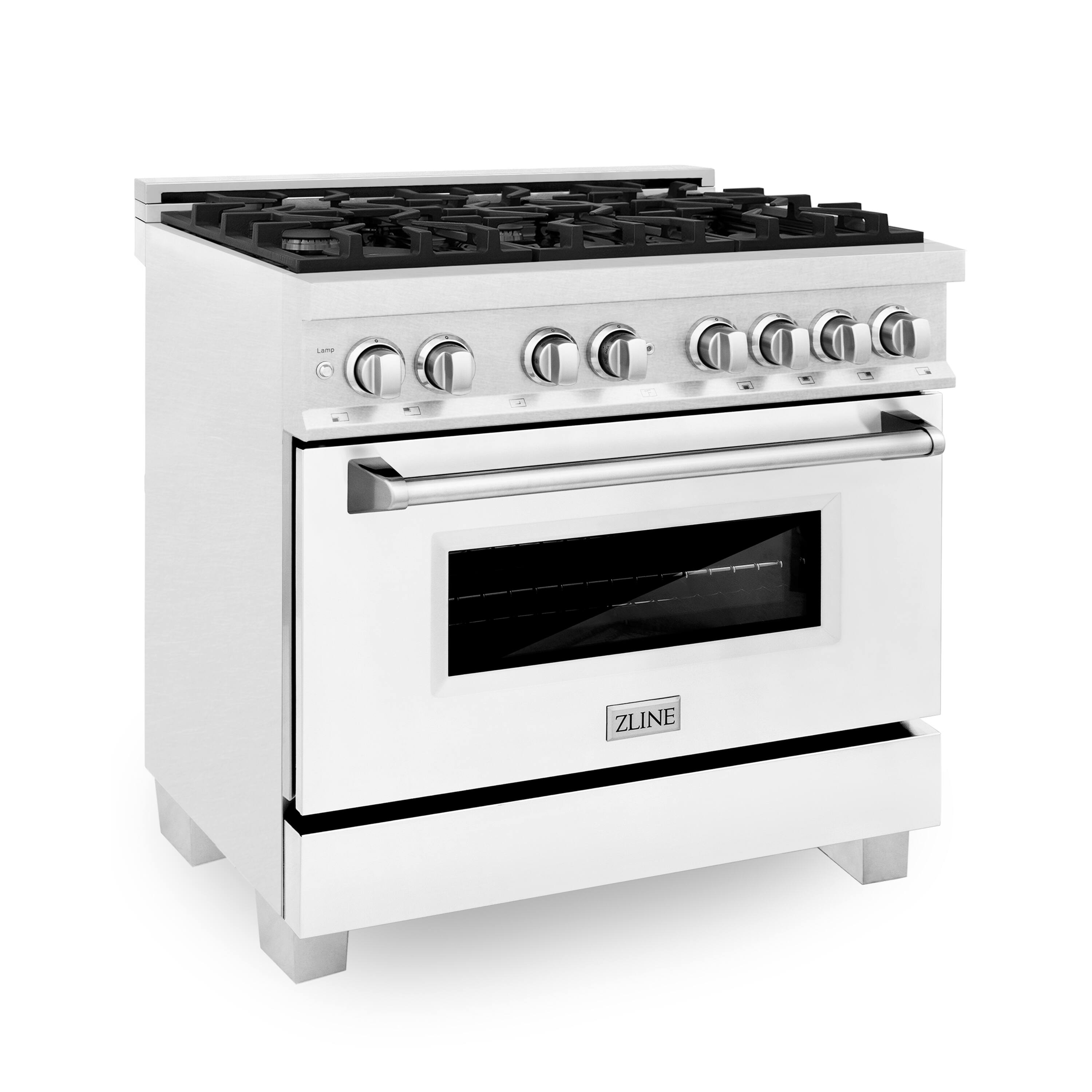 ZLINE 36" Legacy Dual Fuel Range in DuraSnow® Stainless Steel w/ White