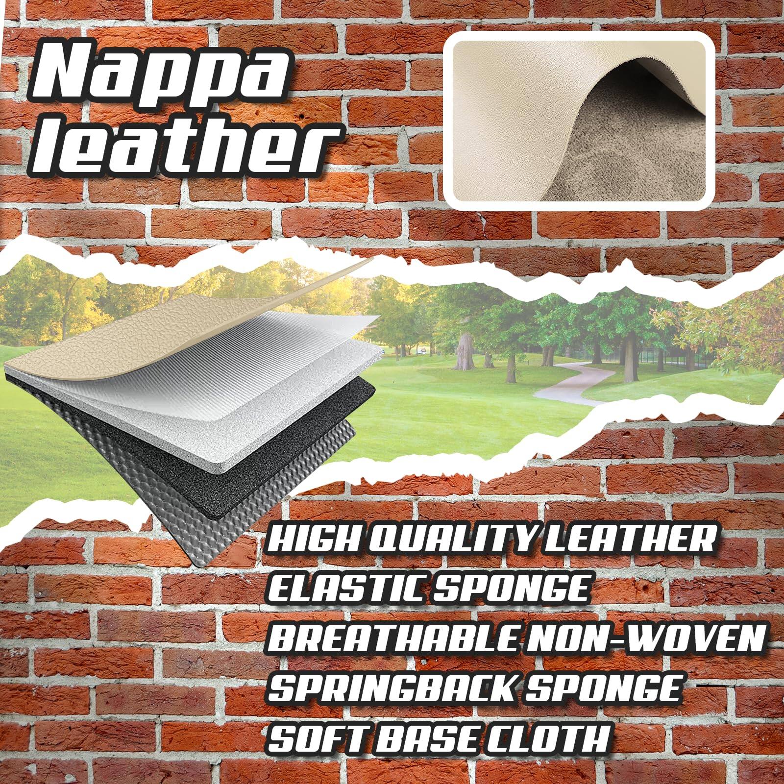 Nappa leather

HIGH QUALITY LEATHER  
ELASTIC SPONGE  
BREATHABLE NON-WOVEN  
SPRINGBACK SPONGE  
SOFT BASE CLOTH