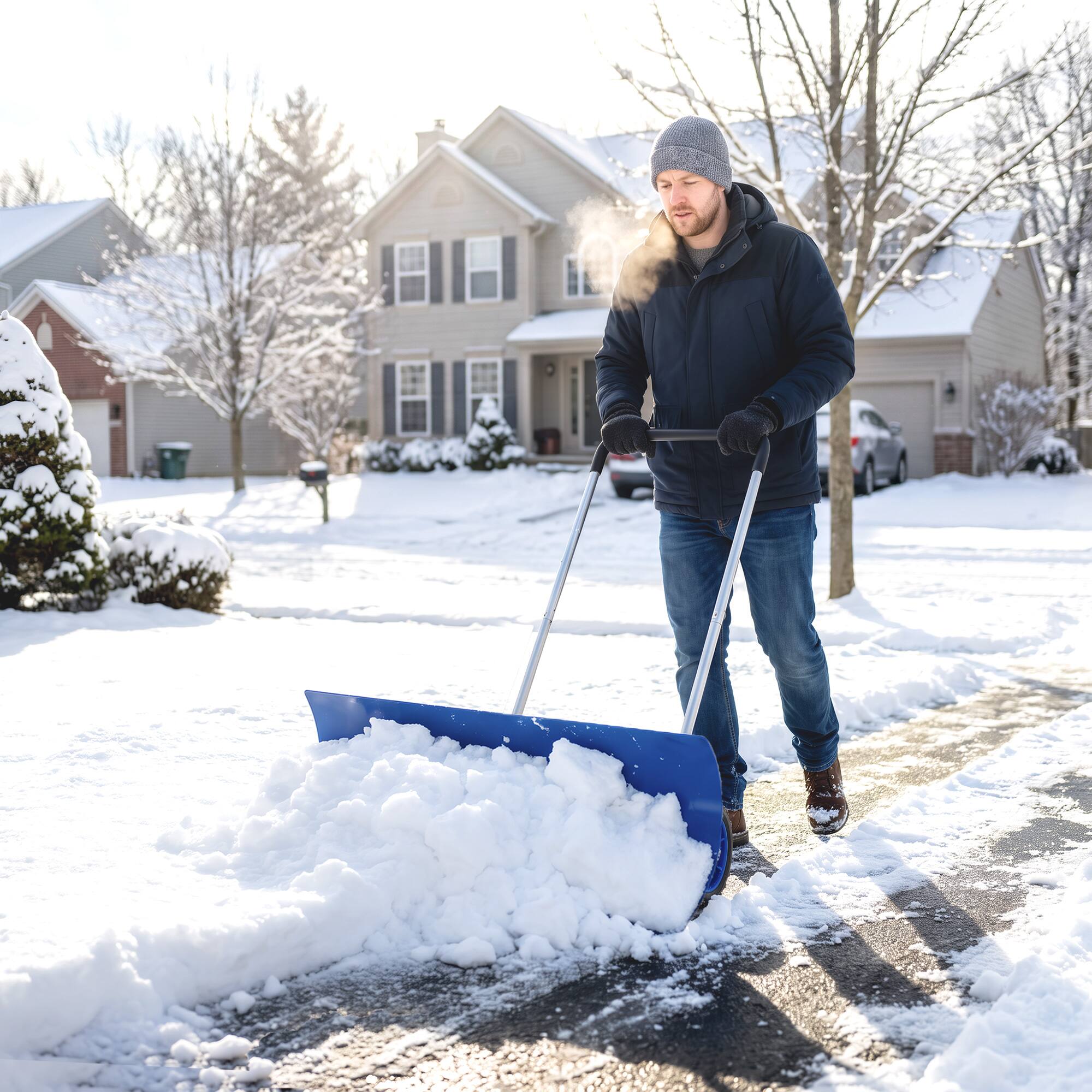Alt View 1. Outsunny - Extra Wide Snow Shovel with Wheels - Blue.
