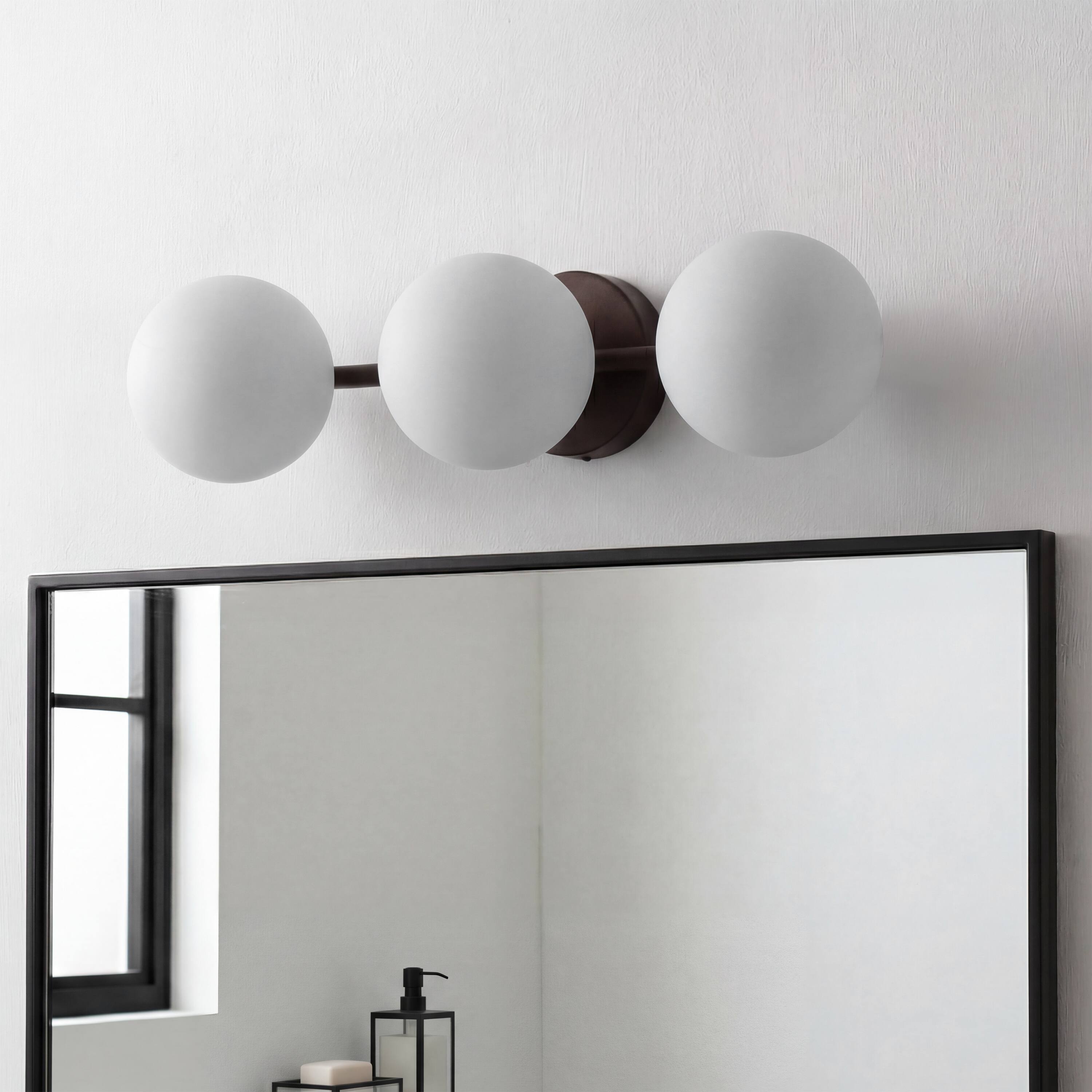 Alt View 7. Jonathan Y - Nash 23" Mid-Century Modern Oil Rubbed Bronze 3-Light Metal Vanity Light with White Glass Globe Shades Wall Sconce - Oil Rubbed Bronze.