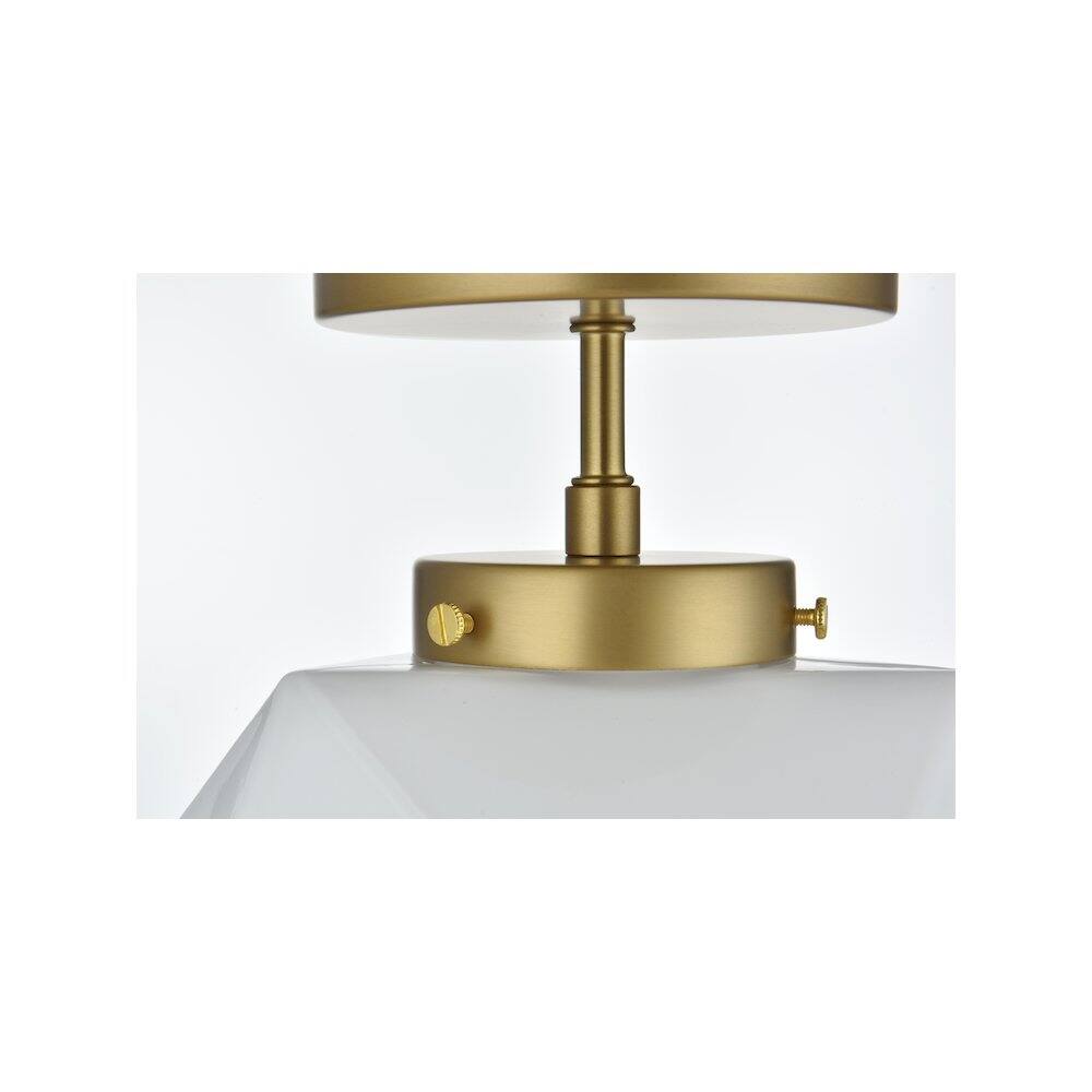 Alt View 3. Living District - Lawrence 10 Inch Flush Mount Ceiling Light Frosted White Shade in Satin Gold - Satin Gold And Frosted White.