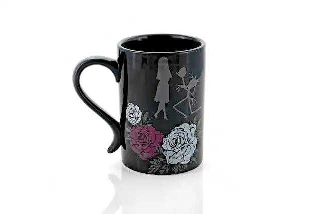 Front. Disney - The Nightmare Before Christmas Black Rose Wedding 15 Oz Ceramic Coffee Mug - Black.