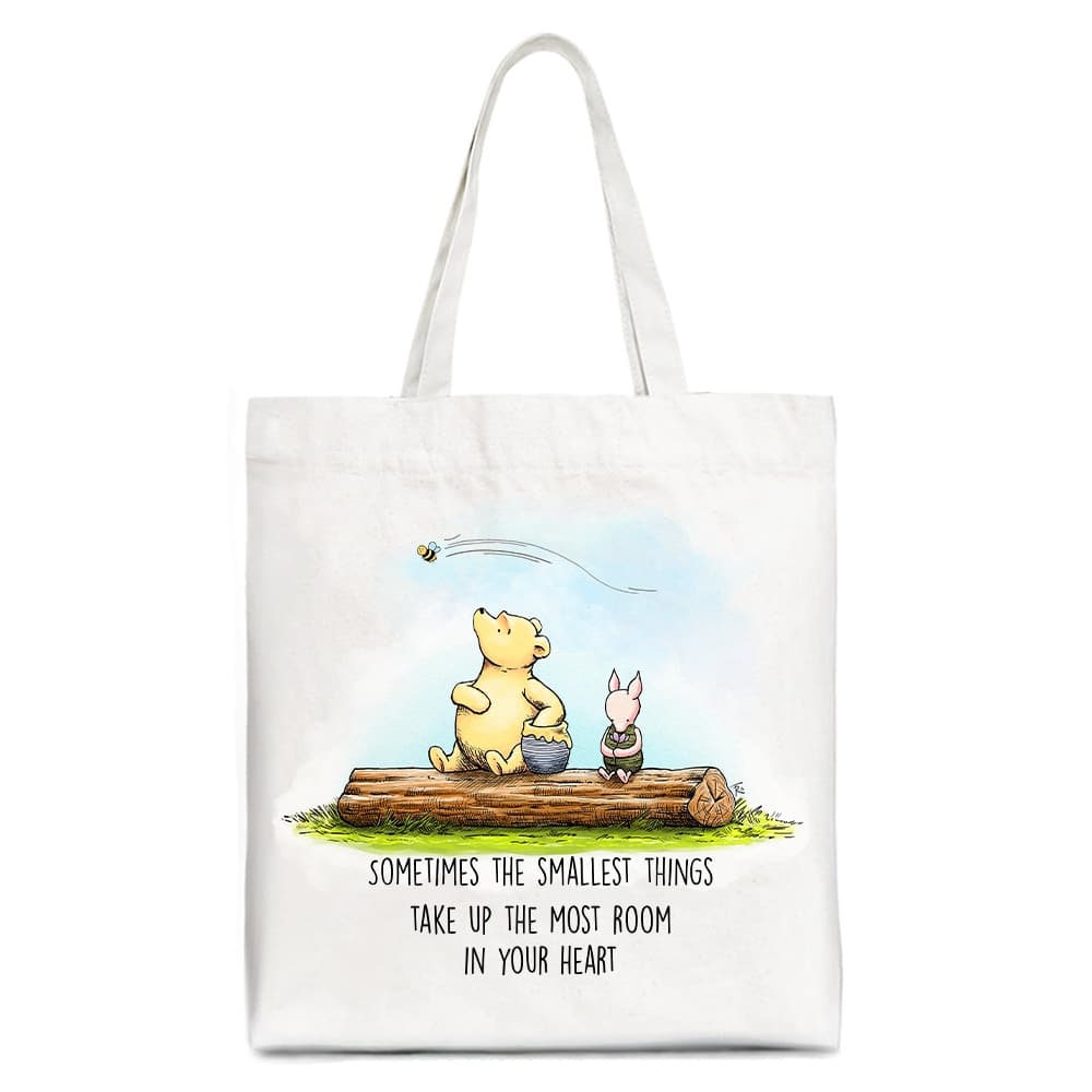 OrnamentallyYou - Sentimental Heartwarming Quote Bear Canvas Tote Bag, Small Things Friendly Gift - White