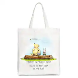 OrnamentallyYou - Sentimental Heartwarming Quote Bear Canvas Tote Bag, Small Things Friendly Gift - White