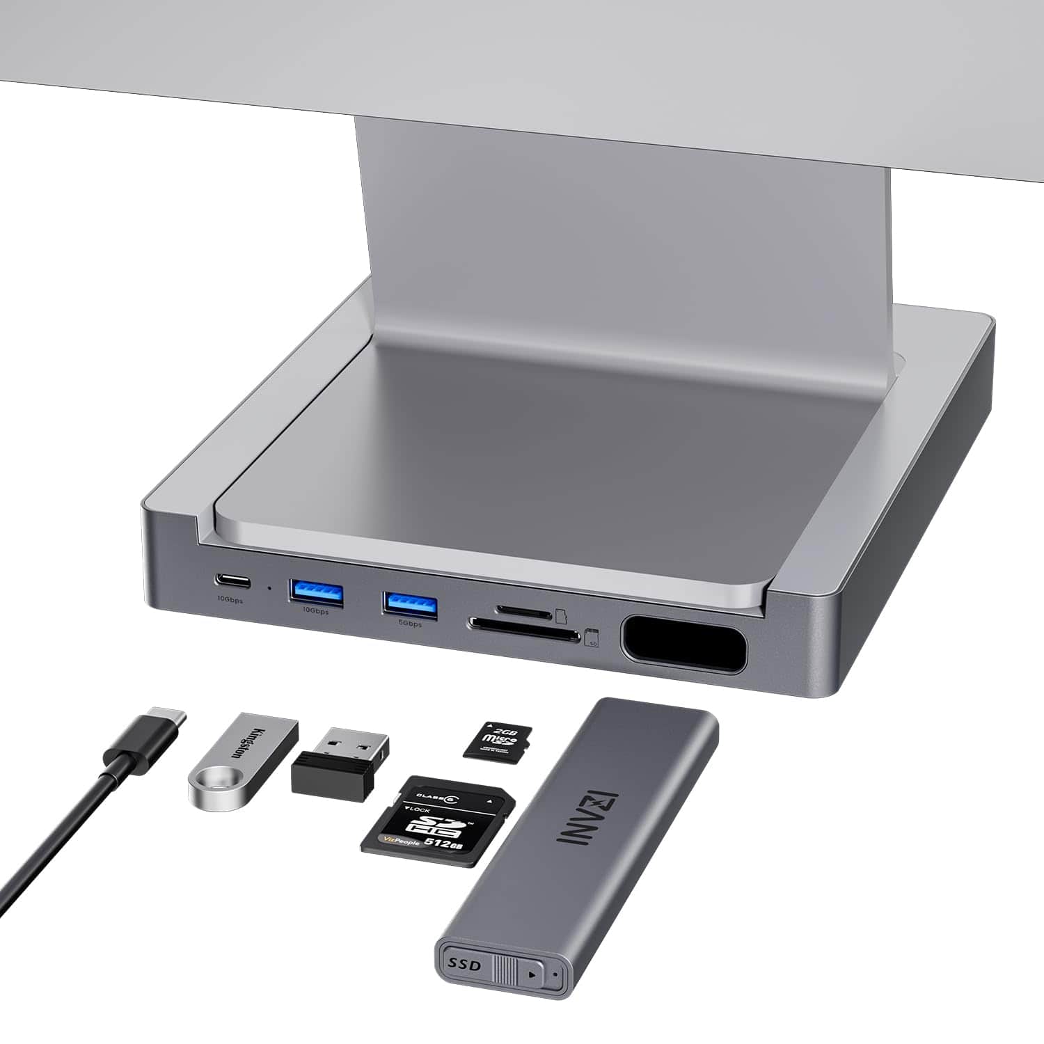 INVZI - MagHub 8-in-1 USB C Hub for iMac 24 inch 2021/2023/2024, USB Hub Adapter for M1/M3/M4