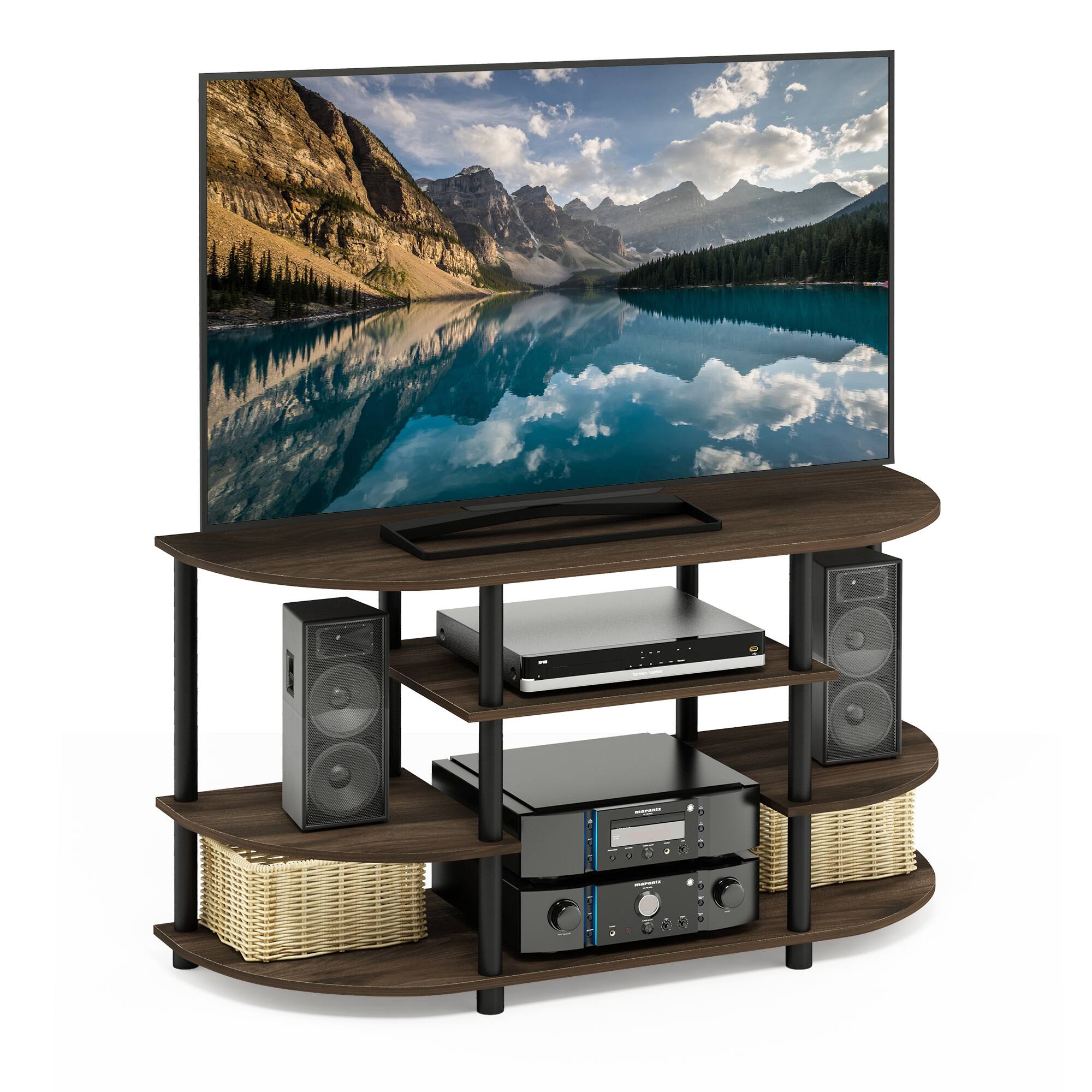 Alt View 3. Furinno - JAYA Simple Design Corner TV Stand - Columbia Walnut/Black.