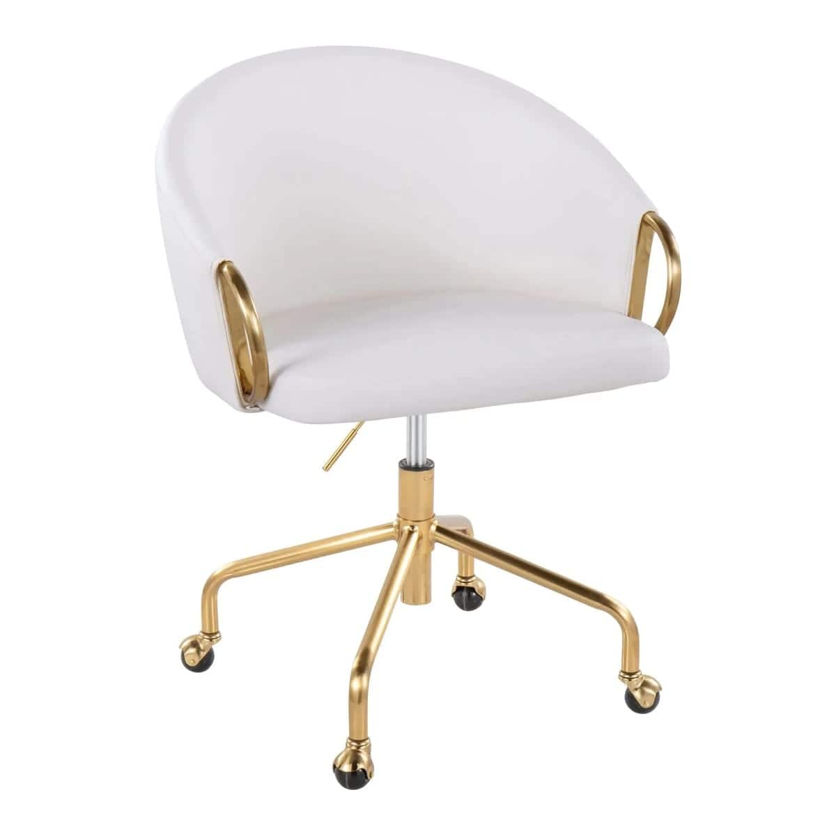 LumiSource - Claire Glam Task Chair Gold Metal Frame Faux Leather - White
