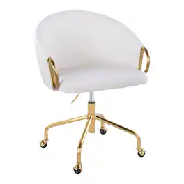 LumiSource - Claire Glam Task Chair Gold Metal Frame Faux Leather - White