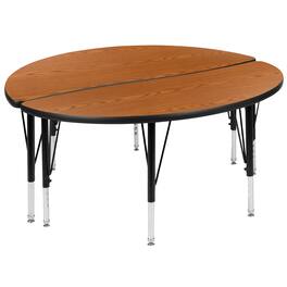 Flash Furniture - Emmy 2 Piece 47.5" Circle Wave Flexible Oak Thermal Laminate Activity Table Set - Height Adjustable Short Legs - Brown