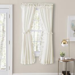 Ellis Curtain - Ellis Home Classic Narrow Ruffle 2-Piece Natural Color Rod Pocket Curtain Panel 80" X 30" - Ivory