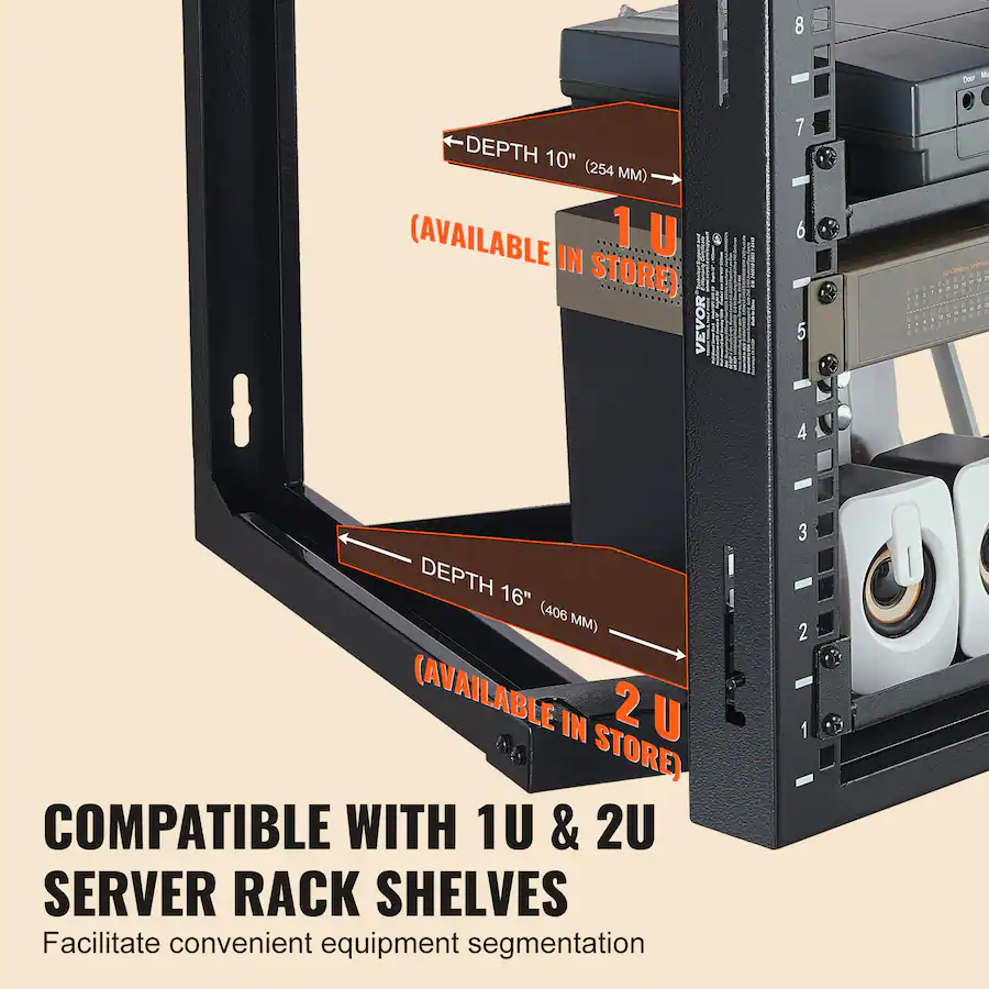 Server Rack 150cm VEVOR 9U Wall Mount Rack, 150 lbs/68.04 kg Max Load Capacity, Open ...