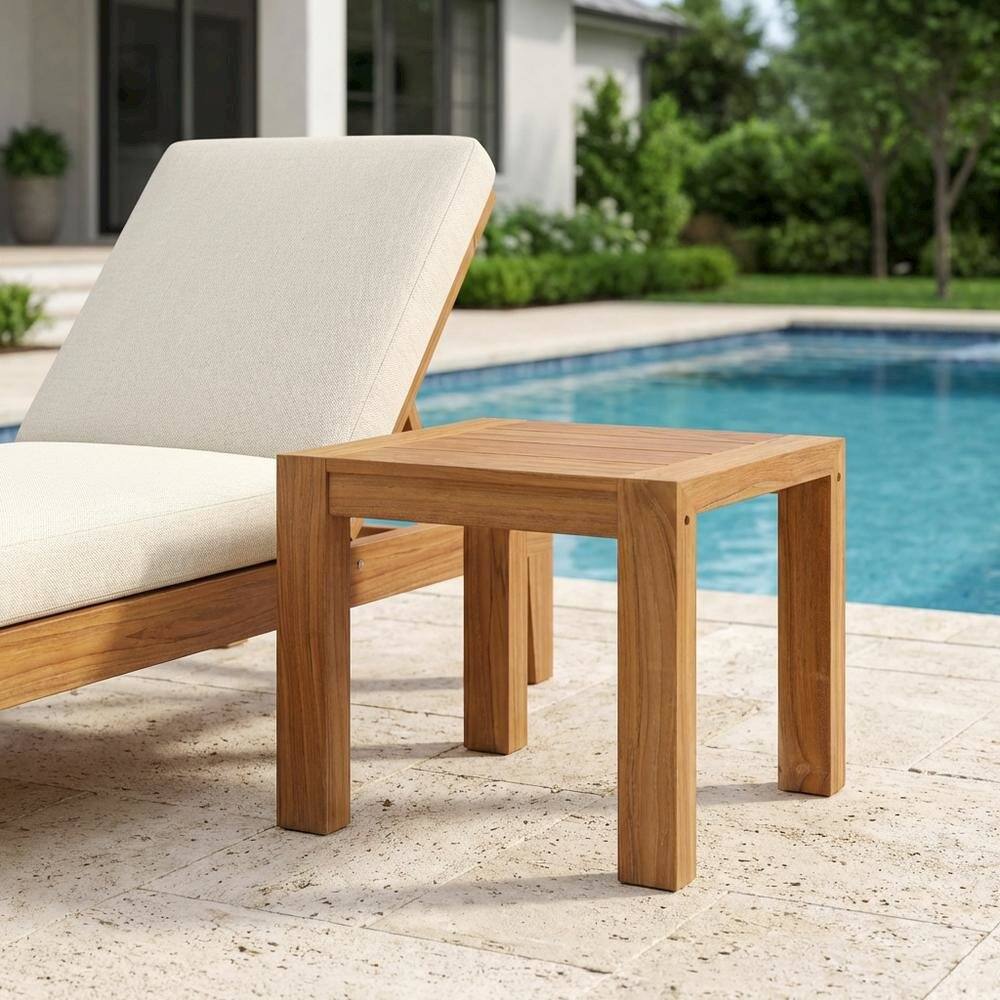 Left. Outdoor Escape - Wood Outdoor Patio Side Table with Durable Design for Garden and Deck - Brown.
