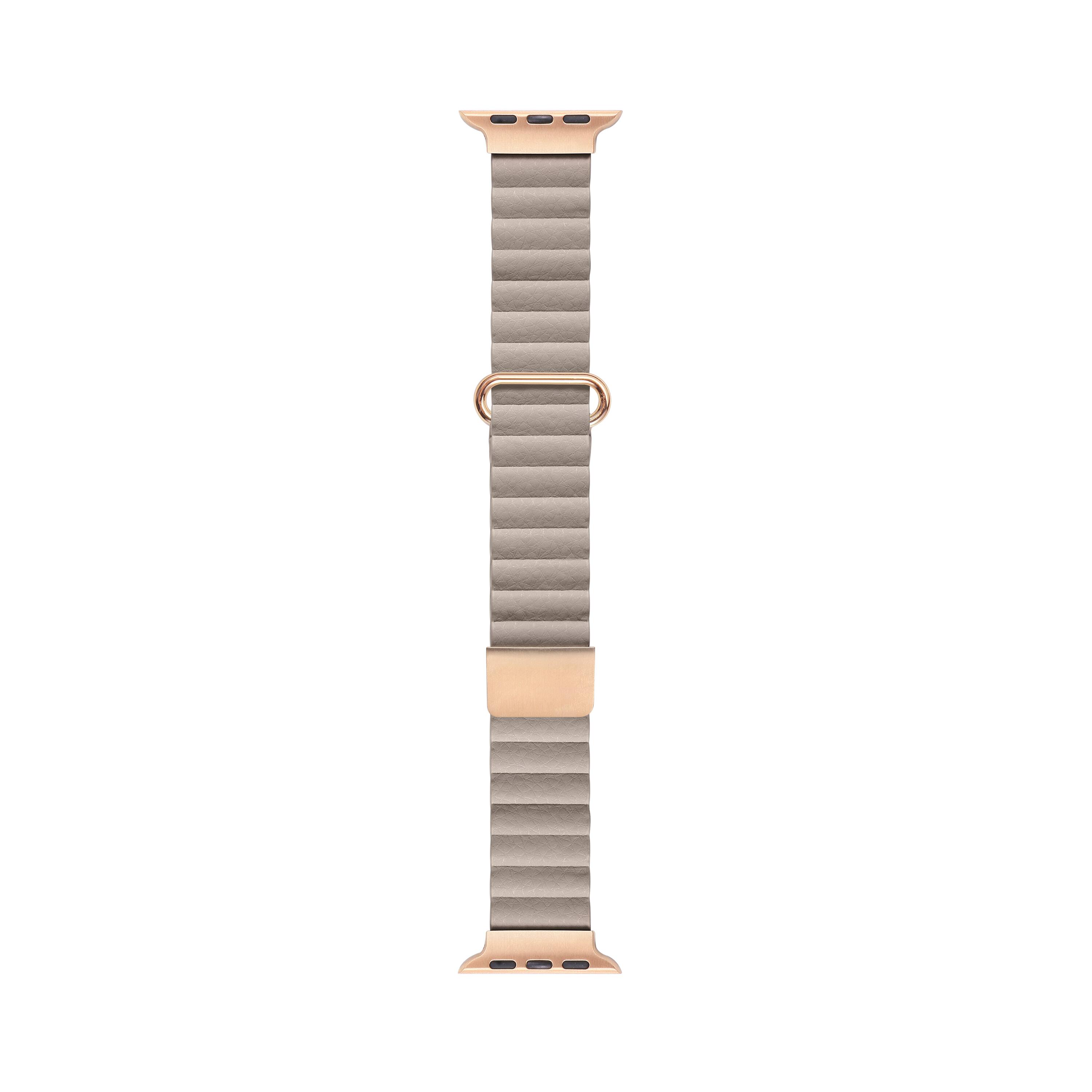 Back. Posh Tech - Dakota Magnetic Leather Band for Apple Watch - Khaki.