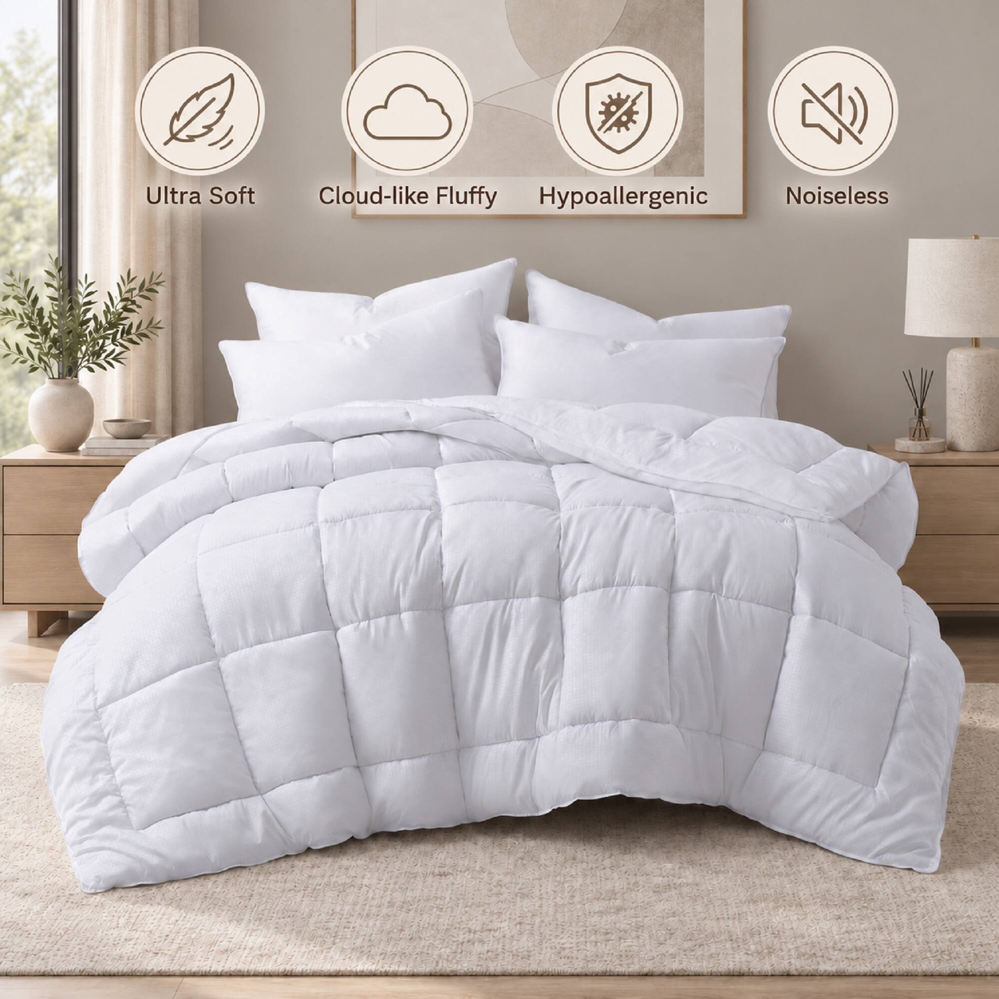 Peace Nest - All Season Down Alternative Comforter Duvet Insert with Soft Microfiber Shell - Full - White