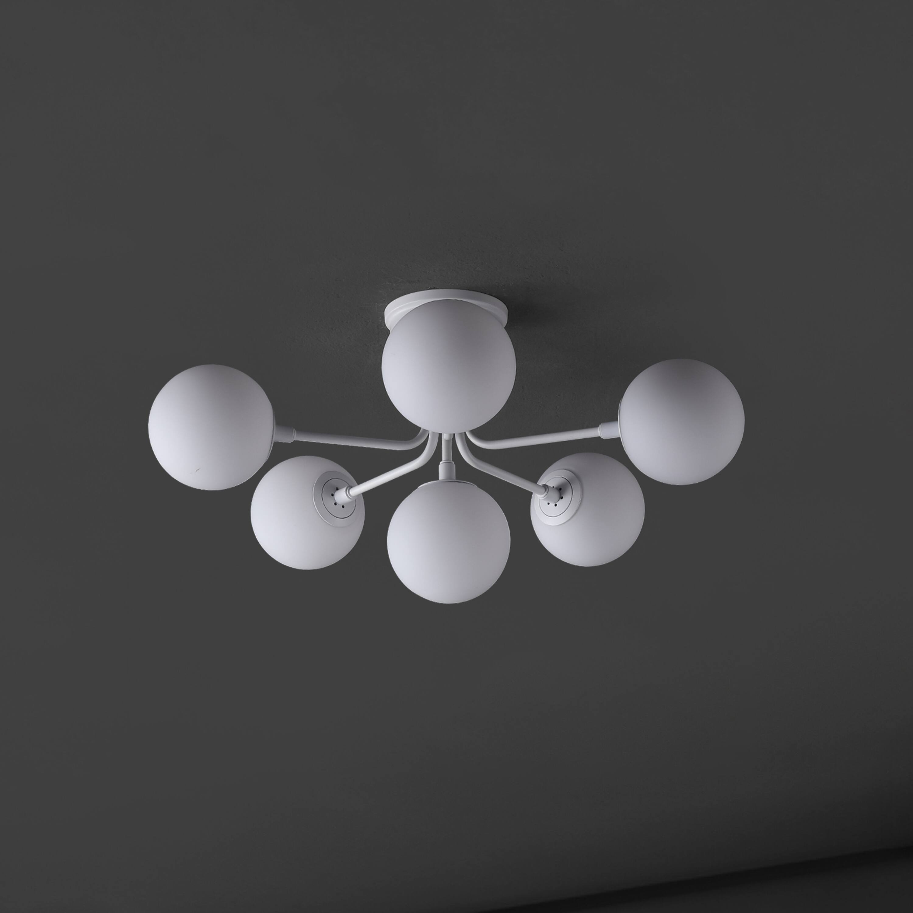 Alt View 5. Jonathan Y - Olivier Parisian 24" 6-Light Globe Modern Industrial Iron Bistro LED Semi Flush Mount, White - White.