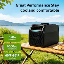 Loheer - 6000 BTU Portable Camping Air Conditioner, Tent AC with Remote, Exhaust Ducts, 60°F-86°F