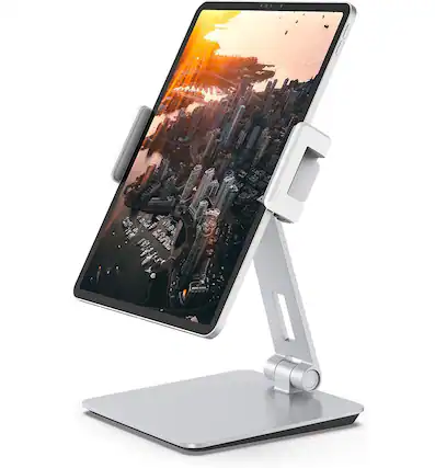 Front. FINEAK - 360° Swivel Aluminum Charging Tablet Stand, Silver - Silver.
