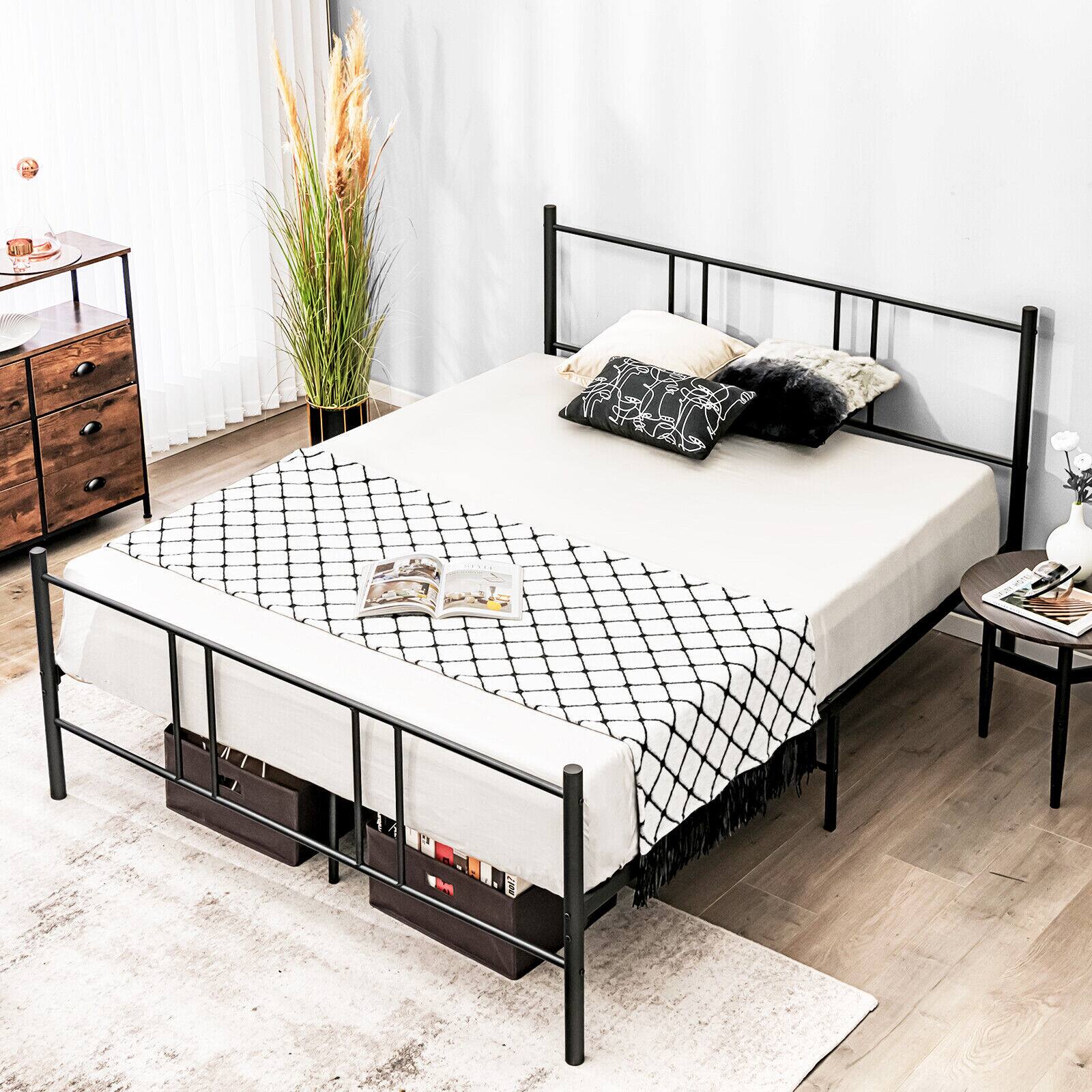 Alt View 1. Ecooso - Queen Size Platform Bed Frame with High Headboard - Black.