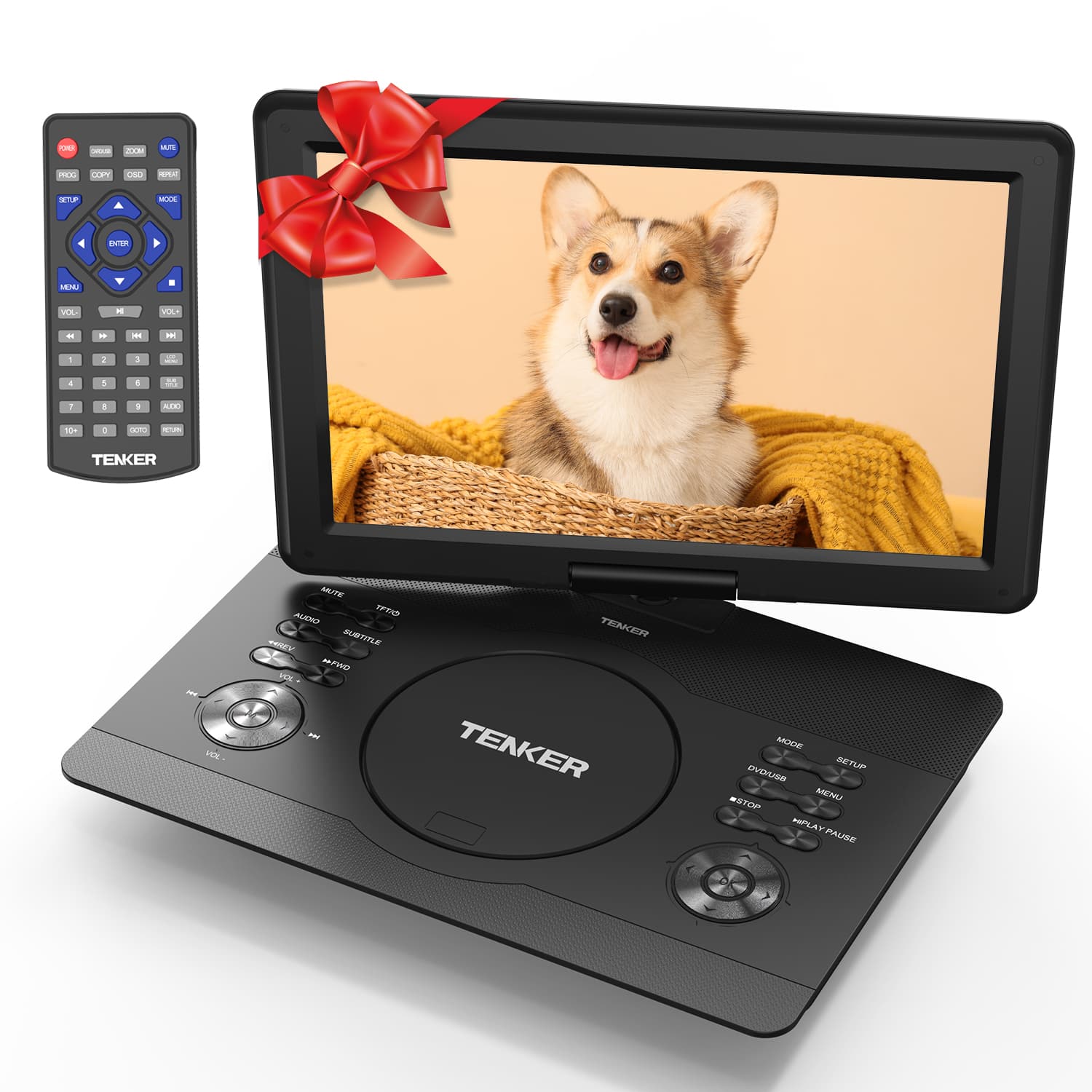 ZACHVO - 14.1" Portable DVD Player with 6-Hour Battery, 1366×768 HD Swivel Screen, USB/SD, AV in/out & Car Kit