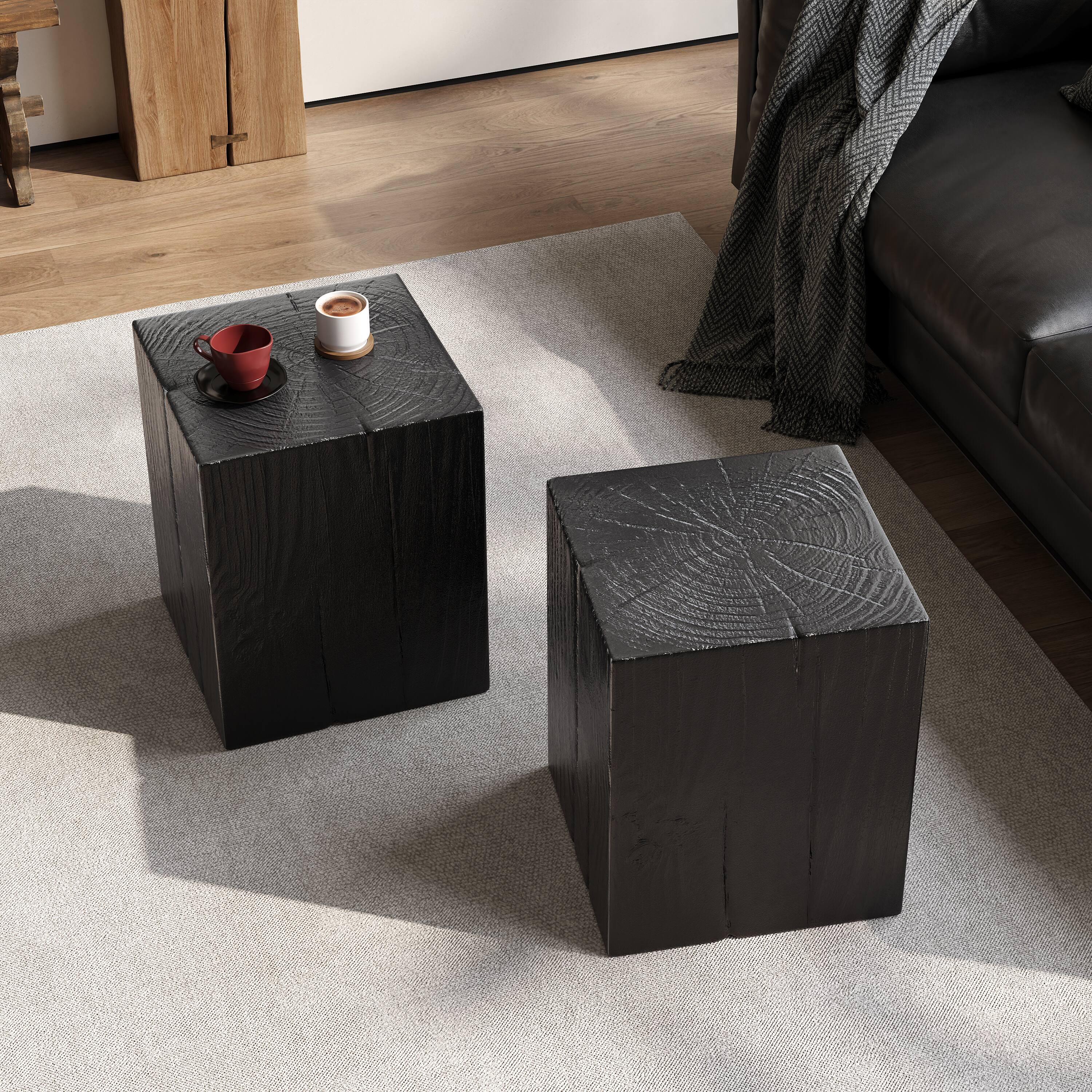 Back. APRILSOUL - Wood Look Square Column Mgo End Table H18 Wood Like Distressed Finish Indoor Outdoor Black - Black.