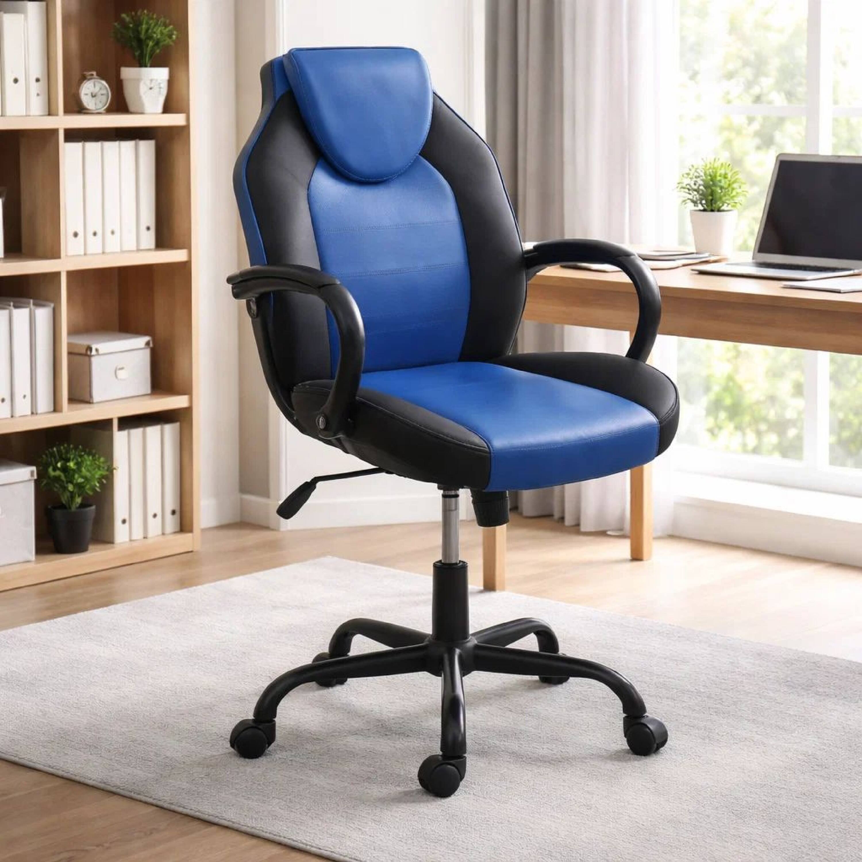 Alt View 5. Manhattan Lane - Rue 27 Inch Ergonomic Office Chair, Faux Leather Swivel Seat - Black, Blue.