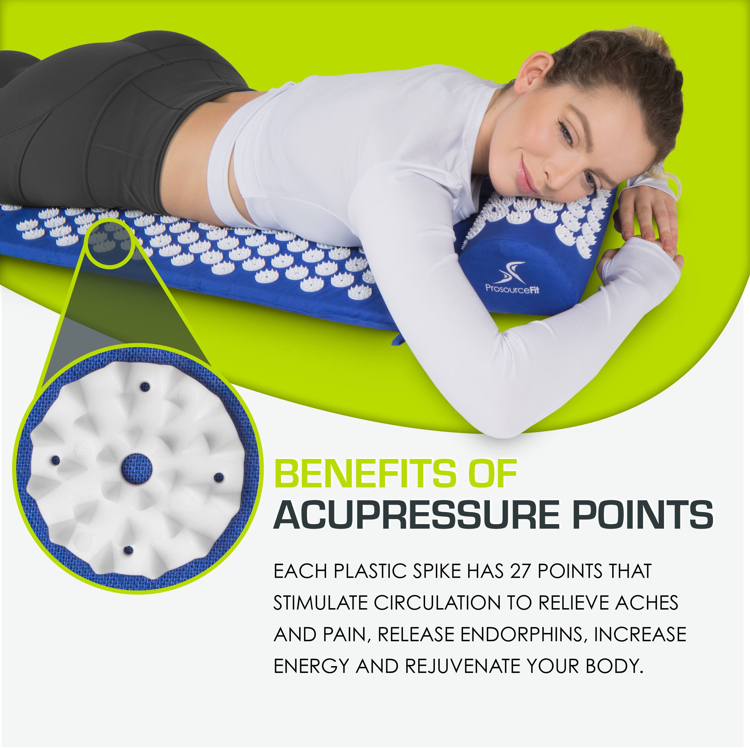 **BENEFITS OF ACUPRESSURE POINTS**

Each plastic spike has 27 points that stimulate circulation to relieve aches and pain, release endorphins, increase energy and rejuvenate your body.