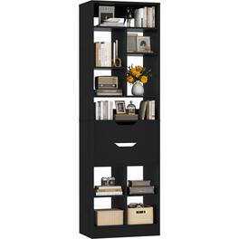 Aheaplus - 80" Tall Narrow 9-Tier Bookshelf with 2 Drawers - Space-Saving Wood Storage for Living Room, Office & Bedroom - Black