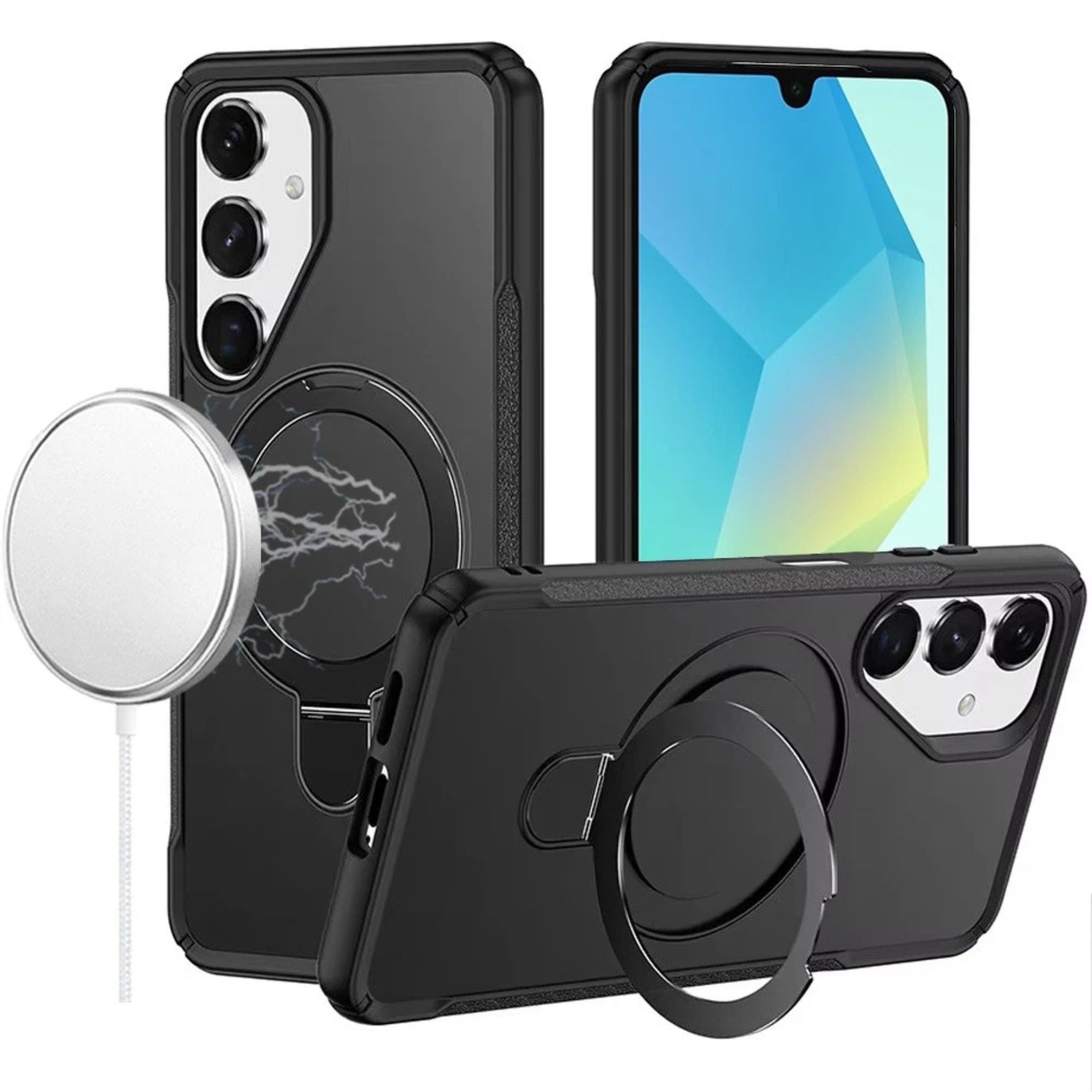Kitcheniva - Shockproof Magnetic Circle Stand Matte Plus Tempered Glass For Samsung A16 5G - Black price history on PriceWatchPro