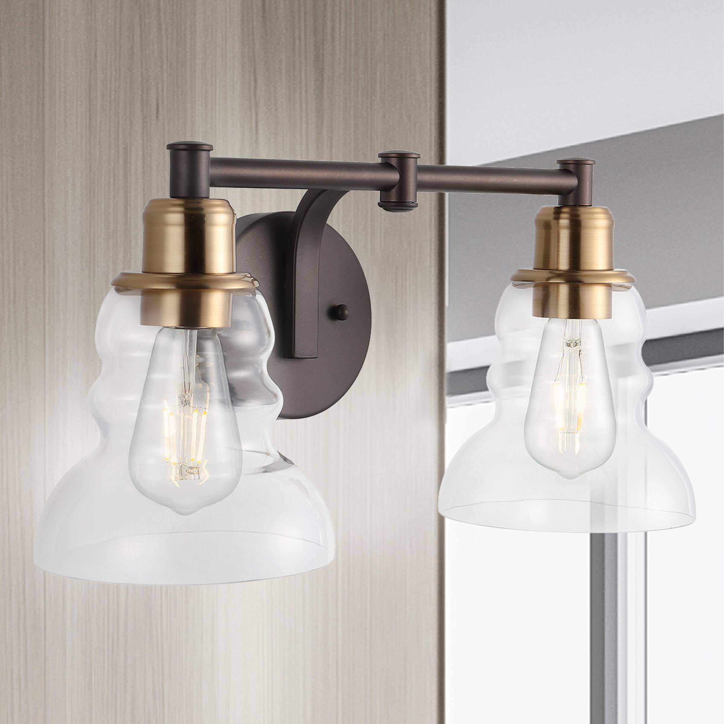 Alt View 1. Jonathan Y - Manhattan Vintage 18.5" 2-Light Metal/Glass Industrial Rustic LED Vanity, Brass Gold/Oil Rubbed Bronze - Brass Gold/Oil Rubbed Bronze.