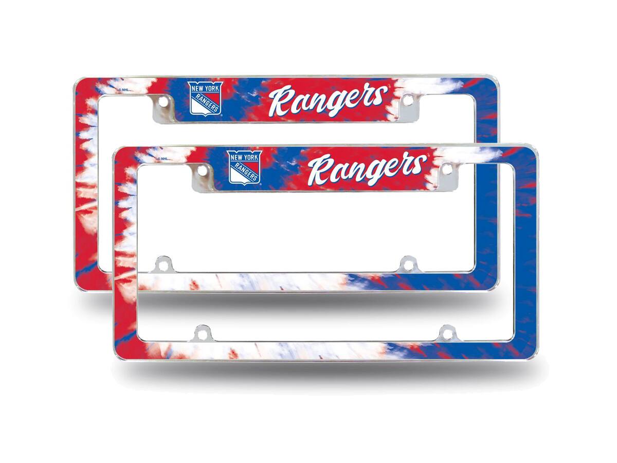 New York Rangers Chrome Metal (Set of 2) License Plate Frames with Bold Tie Dye Design