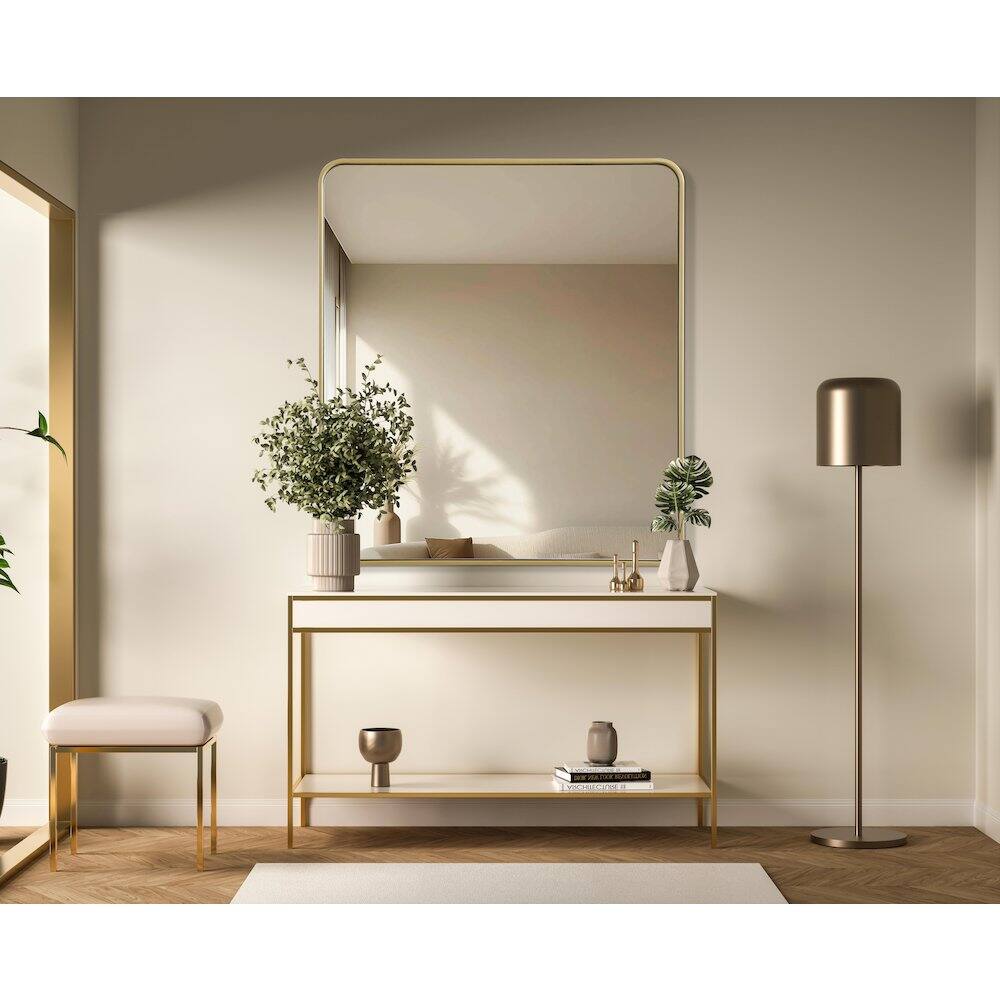Alt View 7. Elegant Decor - Contour Metal Rectangle Mirror 36x40 in Brass - Brass.