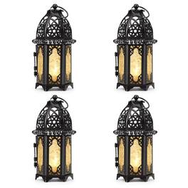 IMAGE - 4 PCS Metal Candle Holder Lantern Set - Black