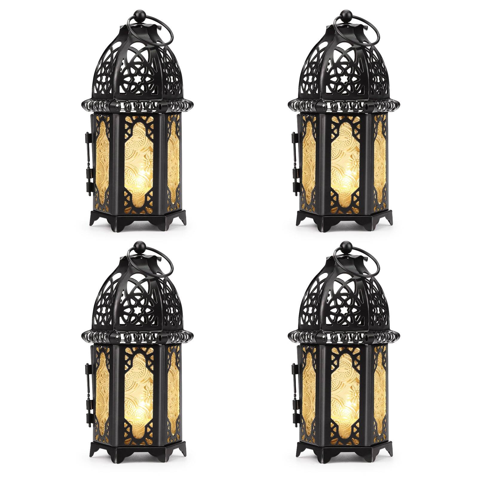 Front. IMAGE - 4 PCS Metal Candle Holder Lantern Set - Black.