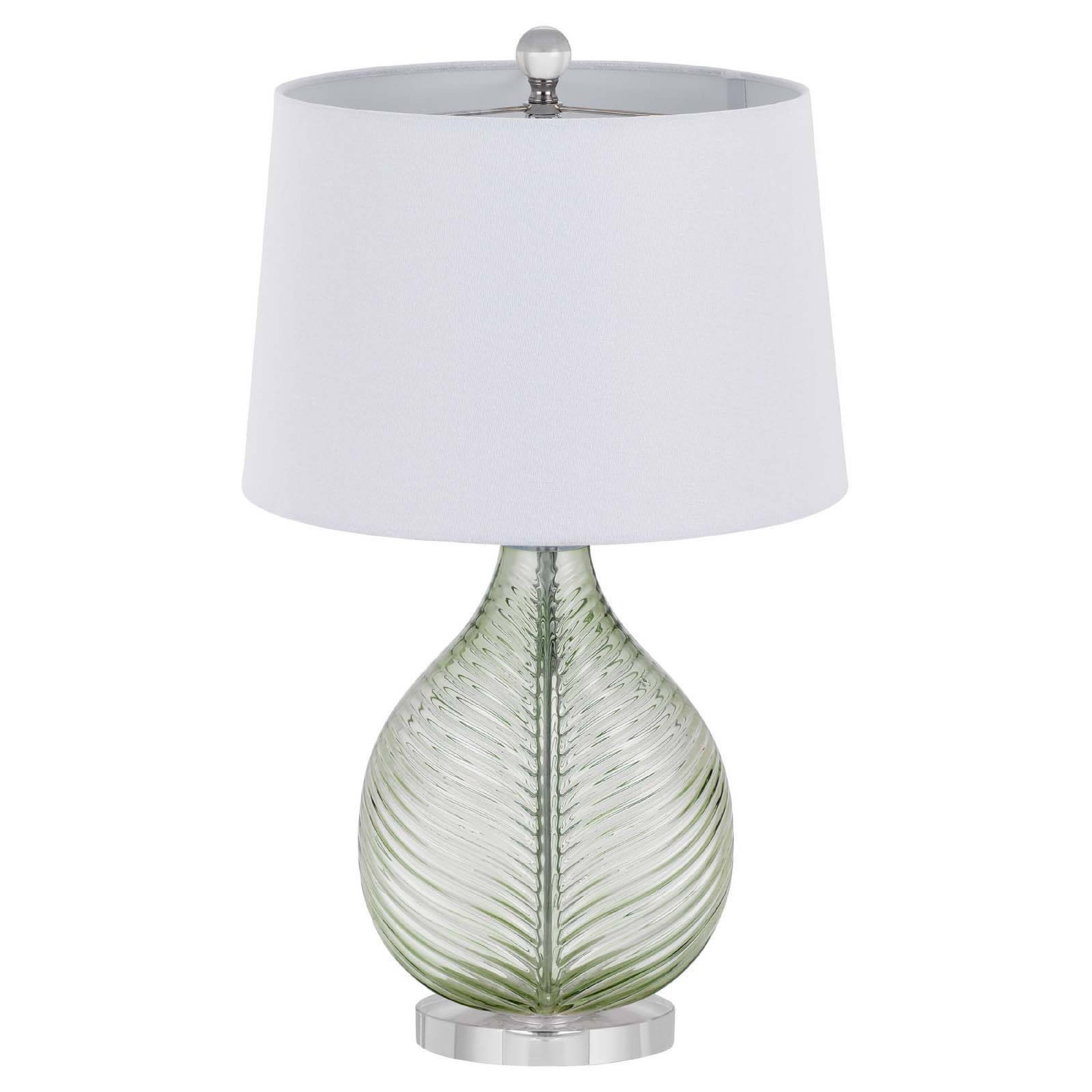 Back. Manhattan Lane - Table Lamp, Drum Shade, 26 Inch Faceted Teardrop Base - Lime Green, White, Chrome.