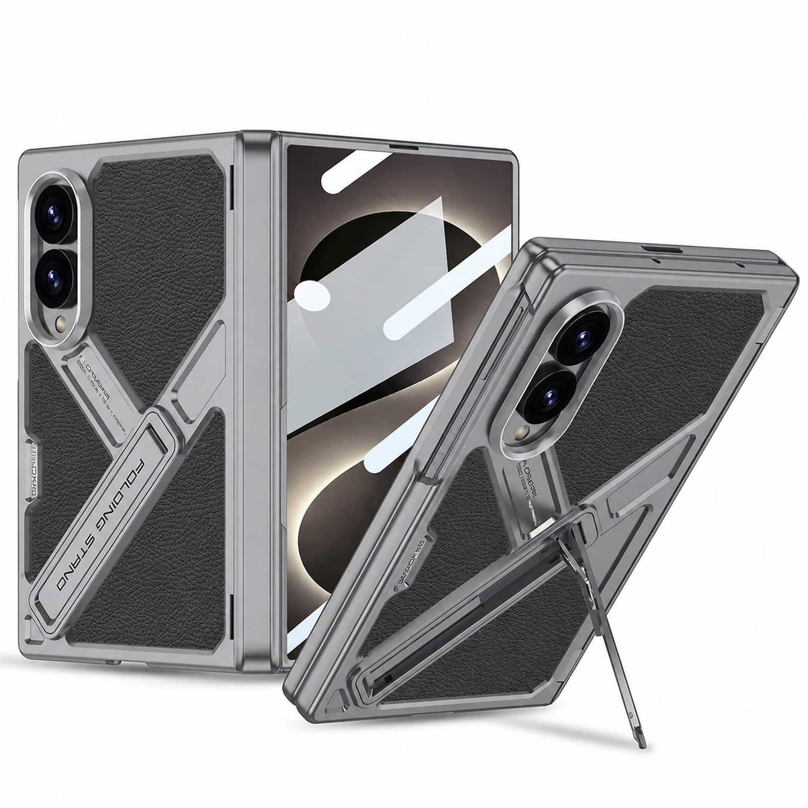 Dteck - Shockproof Leather Texture Case for Samsung Galaxy Z Fold8 with Kickstand, Rigid Plastic Cover Built in Screen Protector - Gray price history on PriceWatchPro