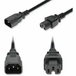 AddOn - 3ft C14 Male to C15 Female Standard Commercial 14 AWG 250V at 15A PVC SJT (Service Junior Thermoplastic) - Black