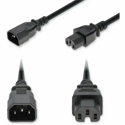Front. AddOn - AddOn 3ft C14 Male to C15 Female Standard Commercial 14 AWG 250V at 15A PVC SJT (Service Junior Thermoplastic) Black - Black.