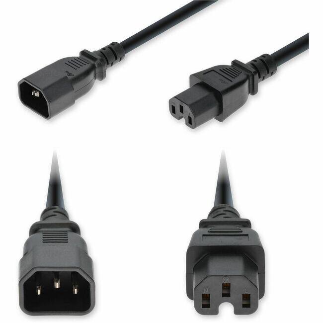Front. AddOn - AddOn 3ft C14 Male to C15 Female Standard Commercial 14 AWG 250V at 15A PVC SJT (Service Junior Thermoplastic) Black - Black.
