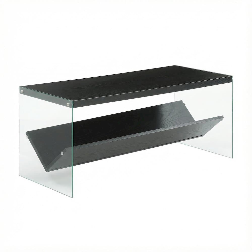 FurniFact - Glass Coffee Table with Shelf Contemporary Style and Sturdy Design - Black/Glass
